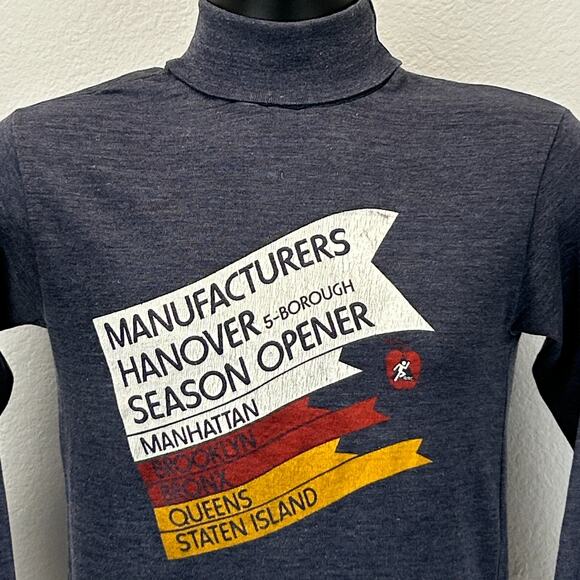 Vintage 80s 5 Borough Runners T Shirt Mens XS X-Small Blue Manufacturers Hanover - Picture 5 of 9